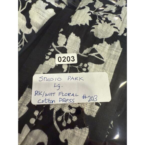 Italian Floral Midi Dress/BLK WHT, Cotton, Puffed 3/4 Sleeve, Waist Tie, Boho‎ L - Picture 5 of 5